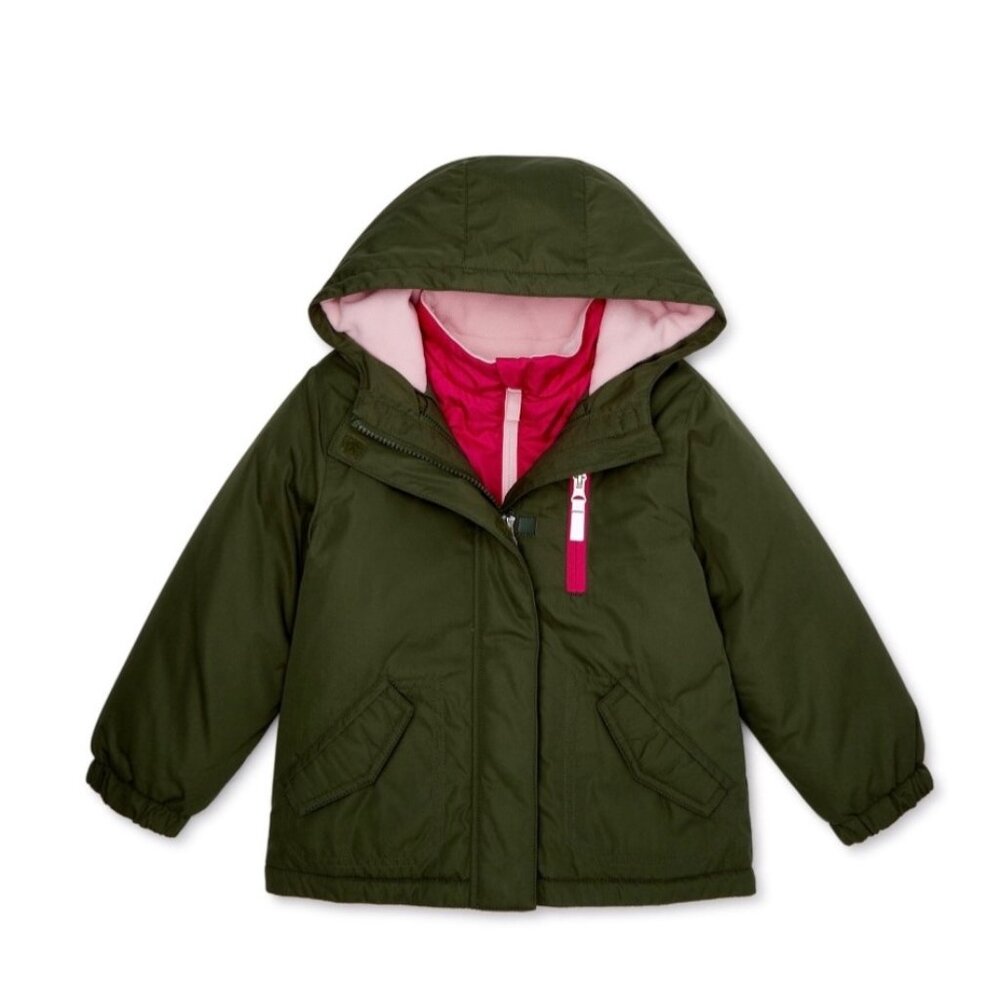 NWT Wonder Nation Coat‎ Toddlers Girls 2T Army Green Hooded Zip Closure Pockets